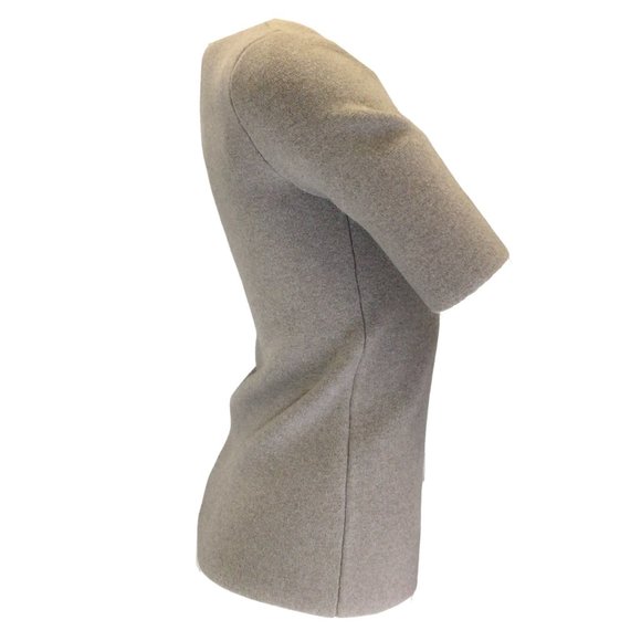 BALENCIAGA TAUPE SHORT SLEEVED SWEETHEART NECKLINE WOOL KNIT SWEATER - Picture 2 of 5